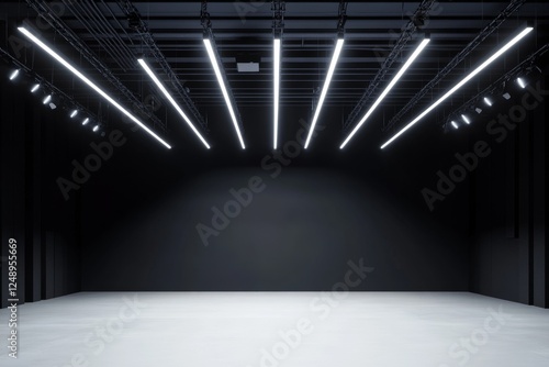 Wallpaper Mural Bright studio space, empty floor, overhead lights, dark walls, event venue Torontodigital.ca