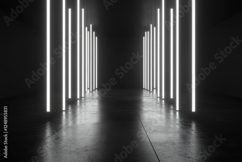 Wallpaper Mural Neon corridor, glowing lights, dark room, reflective floor, product display Torontodigital.ca