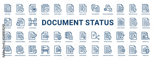 document status line icon set, stages document from creation to completion, edit pending review updated