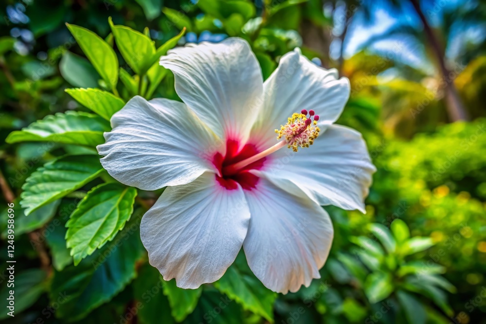 Aerial View of Vibrant White Hibiscus Flower - Drone Photography Aerial View of Vibrant White Hibiscus Flower - Drone Photography
