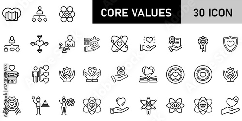 Minimalist Core Values Icon Pack | 30 Outline Vector Icons, Editable stroke. 