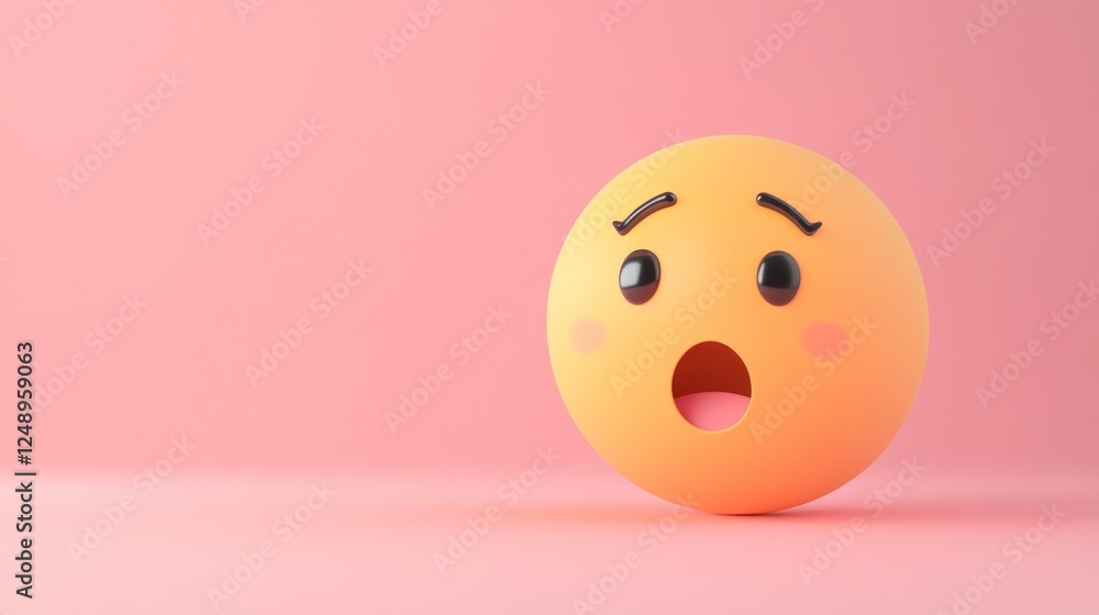 Fototapeta premium 3D human emoticon, surprised expression, raised eyebrows, pastel tones