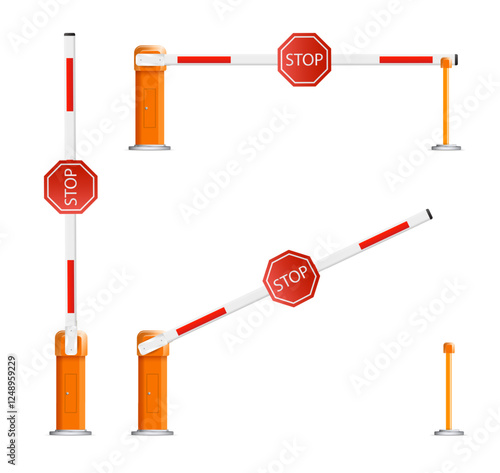 Barrier flock. Parking zone turnpike on white background vector illustration. Railroad and parking zone barrier icon.