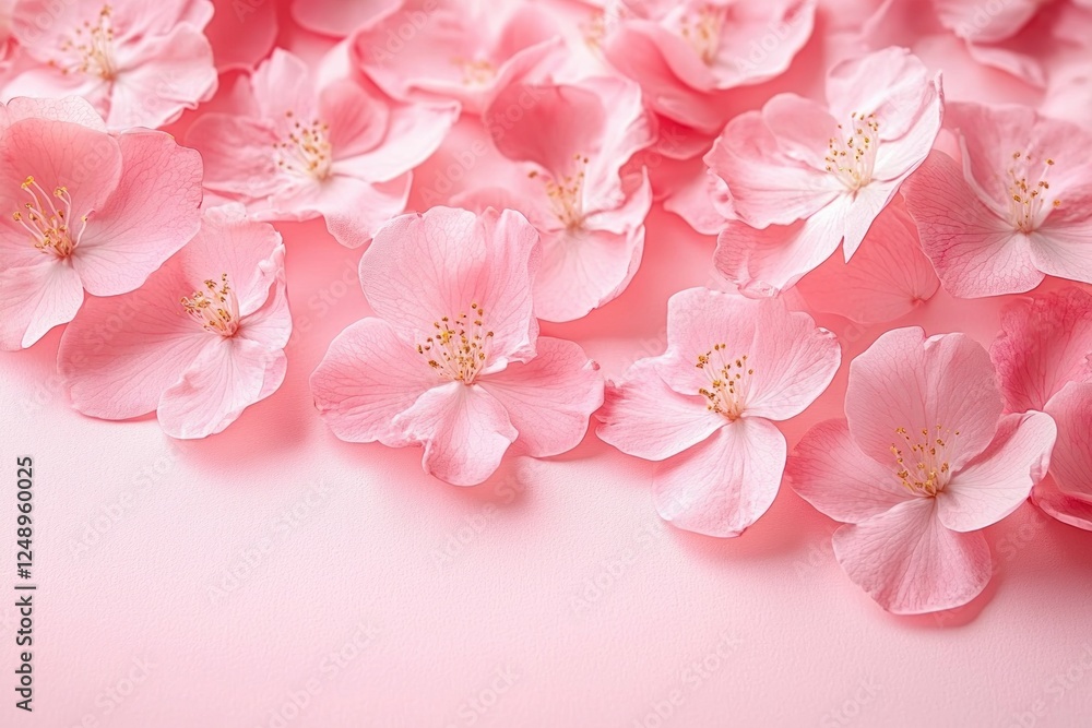 Hydrangea Flower Petals Arrangement on Soft Pink Background Minimalist Style Hydrangea Flower Petals Arrangement on Soft Pink Background Minimalist Style