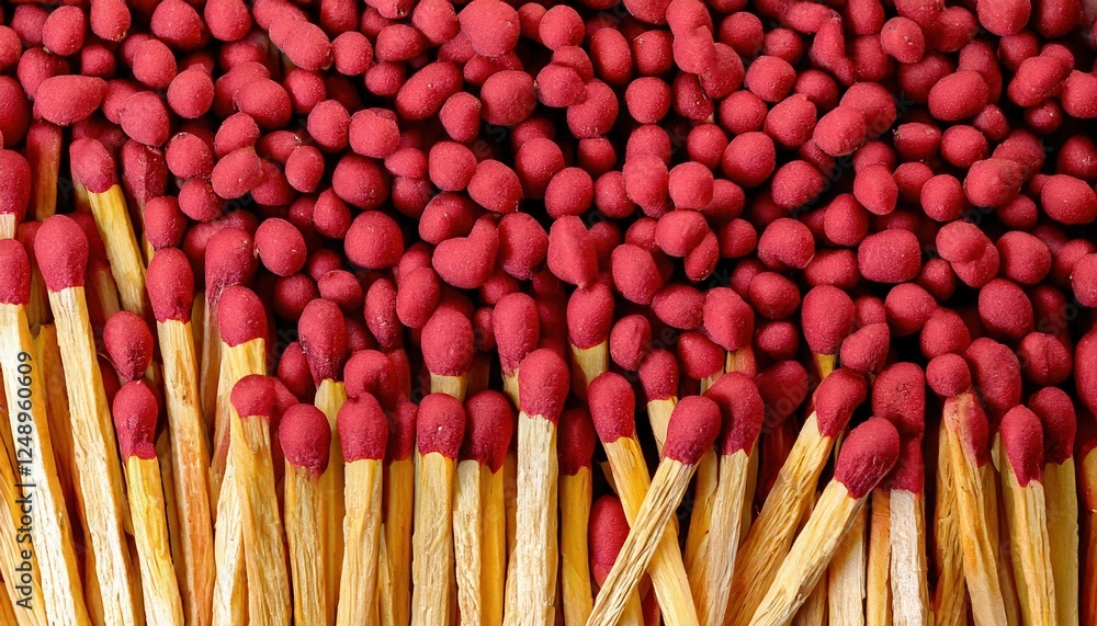 Bunch of red matchsticks arranged neatly on a flat surface in close proximity Bunch of red matchsticks arranged neatly on a flat surface in close proximity