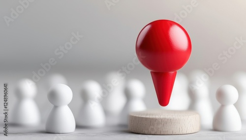 A red location pin stands out among white figures, symbolizing direction and focus in the business landscape. photo