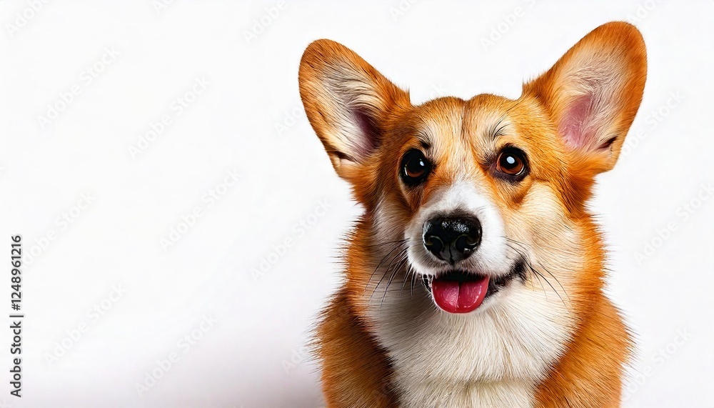 Corgi dog looking happily at the camera in a studio setting on white background Corgi dog looking happily at the camera in a studio setting on white background