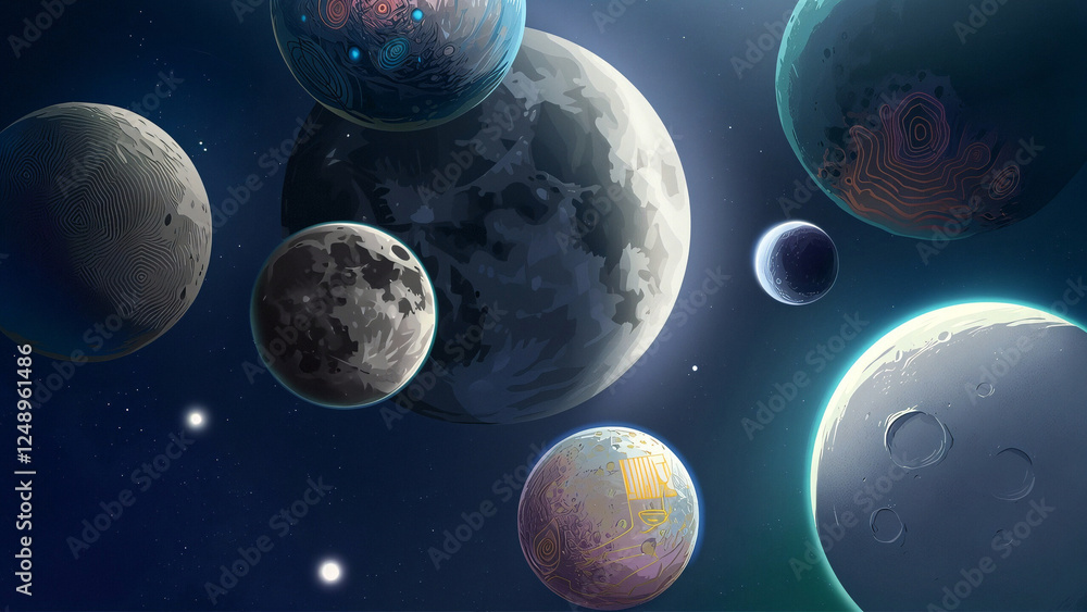 Fototapeta premium Planet in space with planets and stars