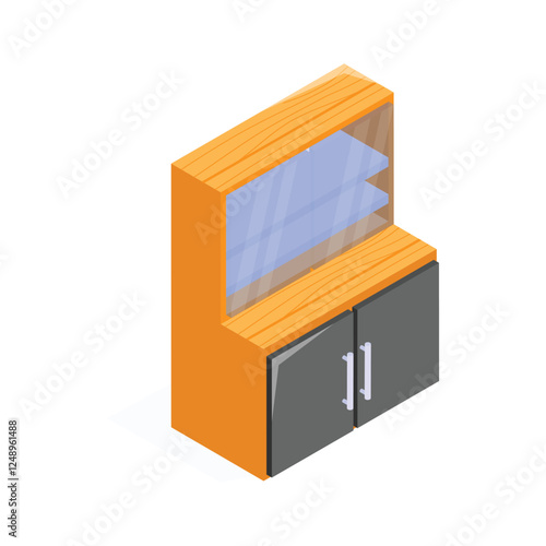 This vibrant isometric icon showcases a modern display cabinet.