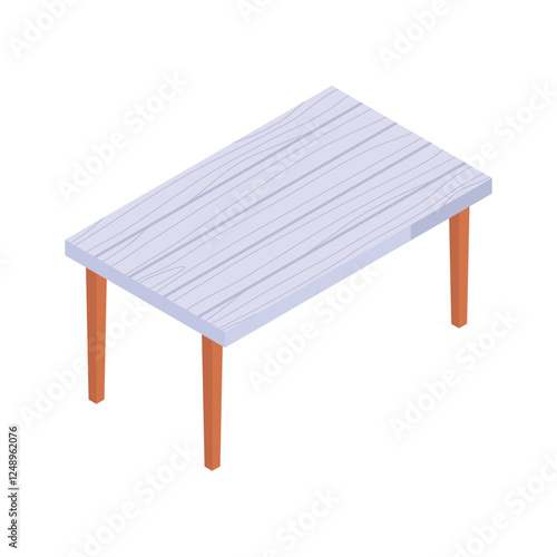 An isometric icon of a wooden rectangular table, ready to use vector