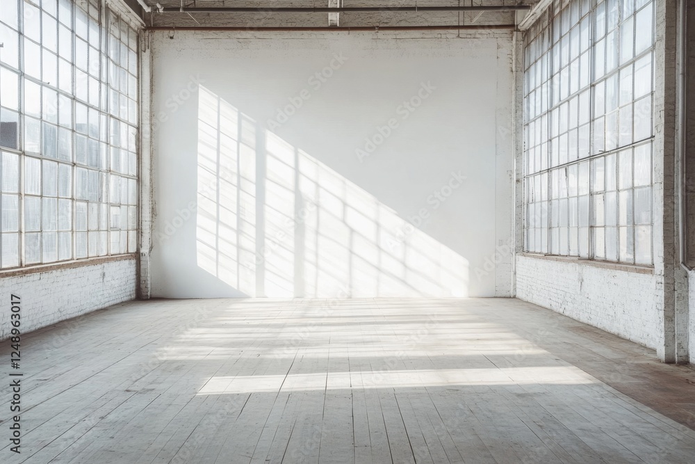 Obraz premium Sunlight streams into empty loft, warehouse space