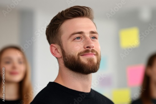 Wallpaper Mural man looking up in office with sticky notes Torontodigital.ca