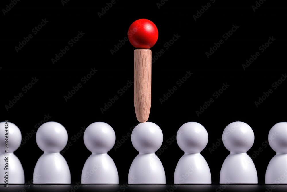 A single red figure stands out among several white figures, representing individuality and leadership in a corporate setting. A single red figure stands out among several white figures, representing individuality and leadership in a corporate setting.