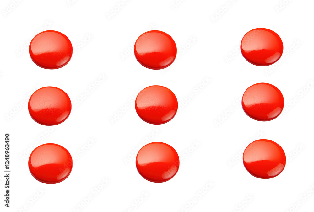 Red circular objects arrangement on white surface isolated on transparent background Red circular objects arrangement on white surface isolated on transparent background