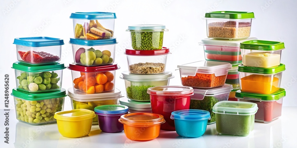 Assorted Plastic Food Storage Containers Isolated on White Background - Perfect for Meal Prep & Organization Assorted Plastic Food Storage Containers Isolated on White Background - Perfect for Meal Prep & Organization