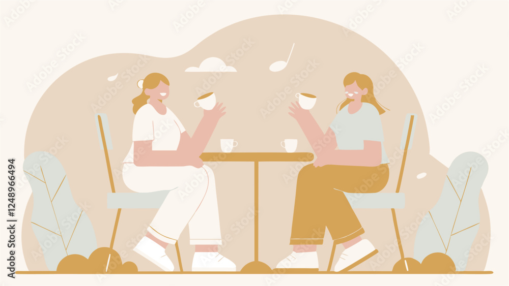 Fototapeta premium Muted Tones Flat Design – Women Talking Over Coffee