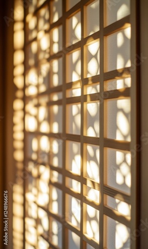 Wallpaper Mural Subtle play of light and shadow through a shoji screen creating a textured wall design Torontodigital.ca