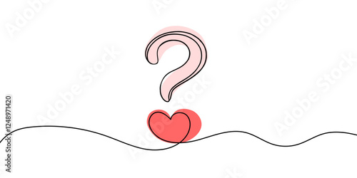 heart question mark - Concept of love issues.continuous line illustration. one line vector.