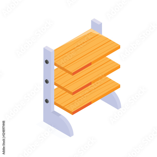 A wooden wall mounted shelf with multiple levels for storage.