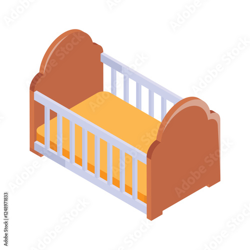 A classic wooden baby crib with a soft mattress.