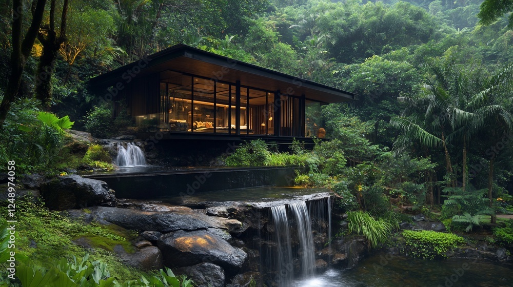 Modern jungle spa waterfall retreat relaxation Modern jungle spa waterfall retreat relaxation