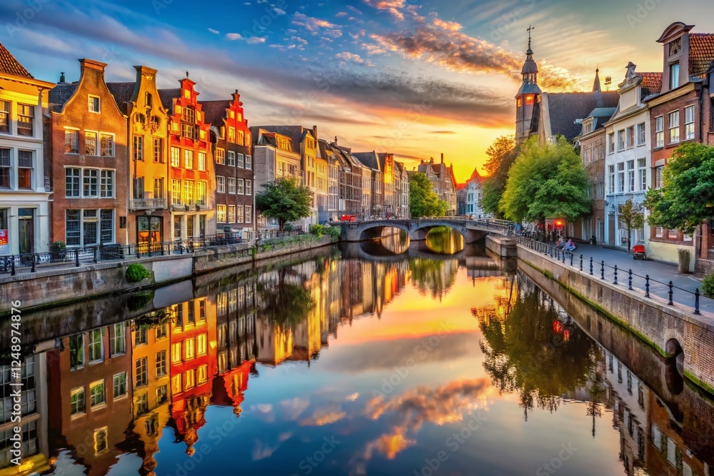 Fototapeta premium Breathtaking Panoramic View of European City Canal