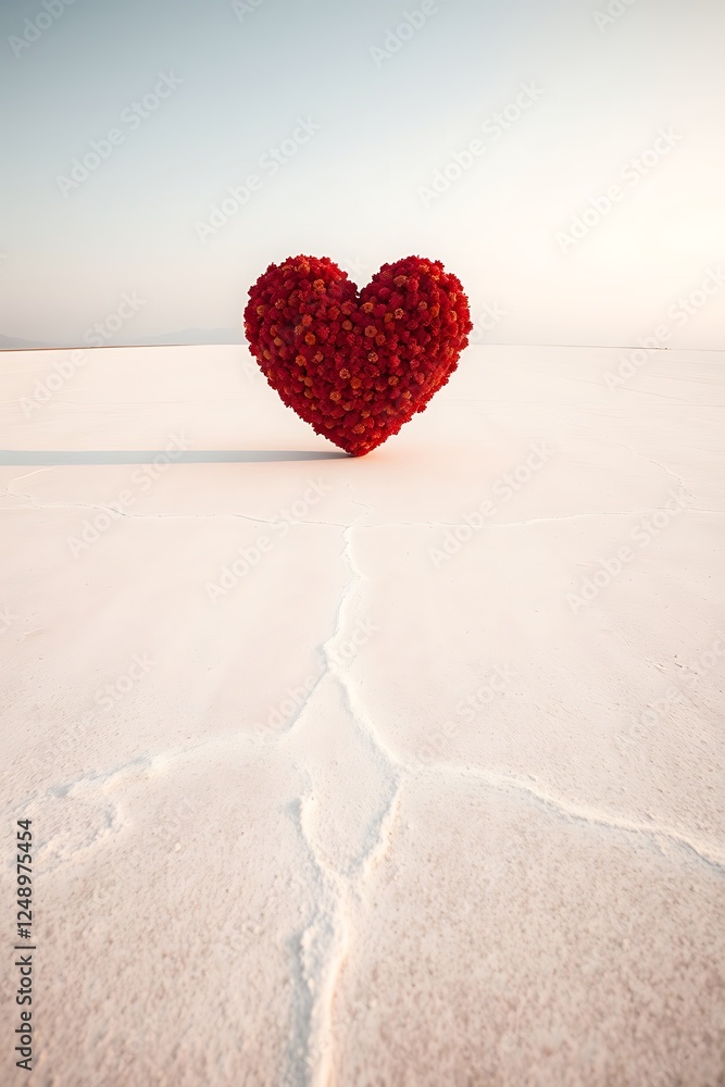 Fototapeta premium Red Heart on White Desert Landscape Symbolizing Love and Valentine's Day