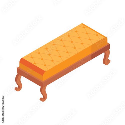 Isometric icon of an ornate, upholstered bench or ottoman
