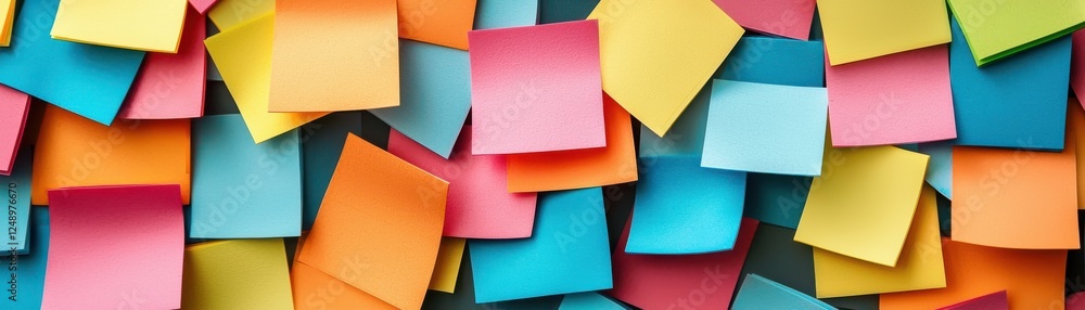 Colorful sticky notes in various shades create vibrant background, ideal for brainstorming and organization. lively colors inspire creativity and collaboration Colorful sticky notes in various shades create vibrant background, ideal for brainstorming and organization. lively colors inspire creativity and collaboration
