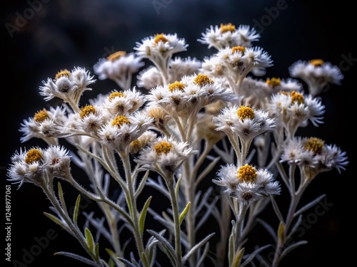 California Everlasting Flower Night Bloom - Pseudognaphalium californicum Night Photography photo