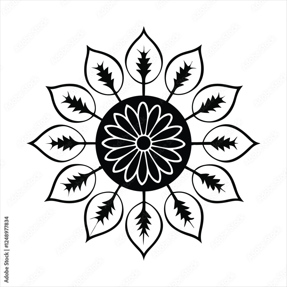 Fototapeta premium Abstract silhouette line art floral asian decorative mandala design 