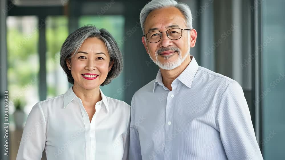 A man and woman are posing for a picture in a room. The man is wearing glasses and the woman is wearing a white shirt. They both have smiles on their faces, giving the impression that they are happy A man and woman are posing for a picture in a room. The man is wearing glasses and the woman is wearing a white shirt. They both have smiles on their faces, giving the impression that they are happy