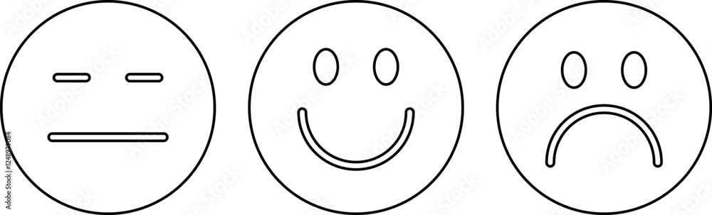Emotions icons set. Faces or happy, neutral and sad emoji in circle shape. In linear. Vector illustration. EPS 10 Emotions icons set. Faces or happy, neutral and sad emoji in circle shape. In linear. Vector illustration. EPS 10