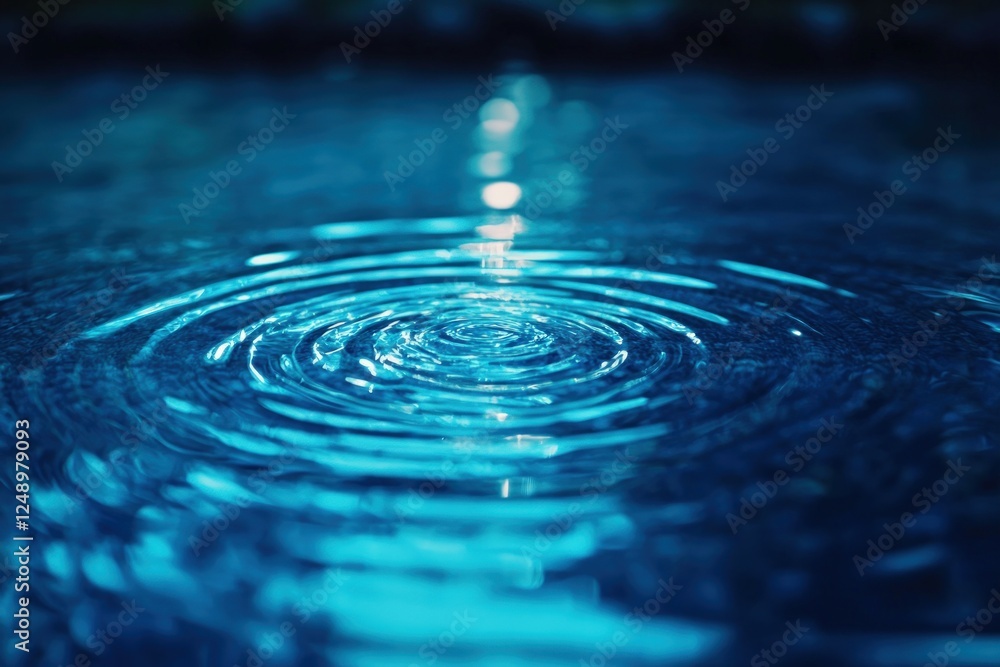 Water droplet ripples, dark background, serenity, meditation Water droplet ripples, dark background, serenity, meditation