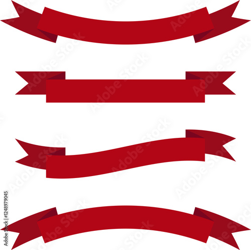 Realistic red ribbons set. Ribbons collection. Design element, decorative sticker. Vector illustration.