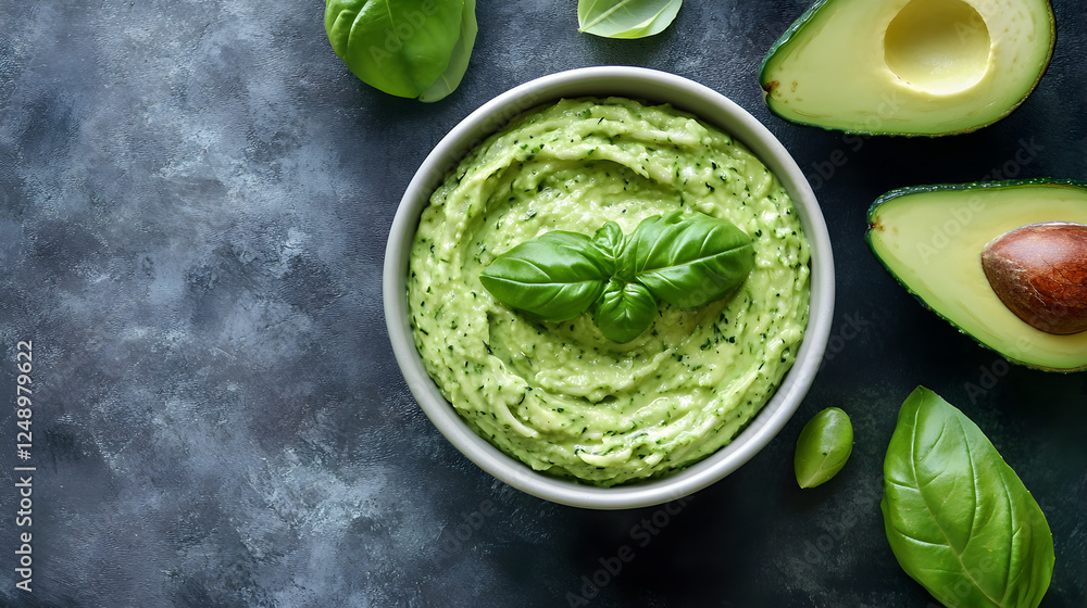 Obraz premium pasta dish made with zucchini noodles, fresh basil, and a creamy avocado sauce