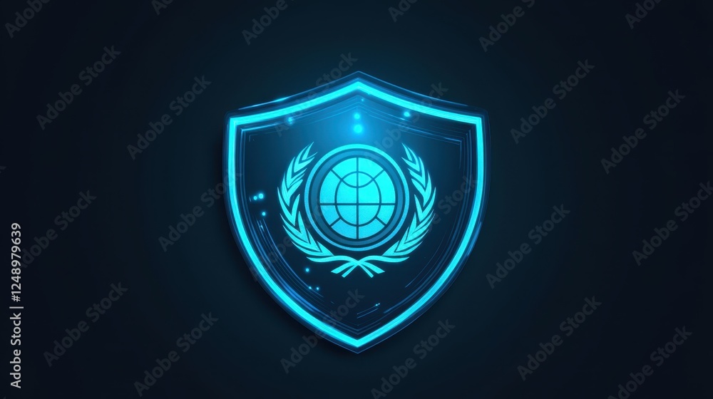 Modern Blue Shield with Globe and Olive Branch Design Modern Blue Shield with Globe and Olive Branch Design