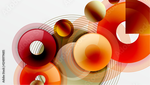 Sleek vector design with overlapping circles in vibrant colors and smooth gradients. Dynamic composition with depth, symmetry, and minimalistic elegance on a light background