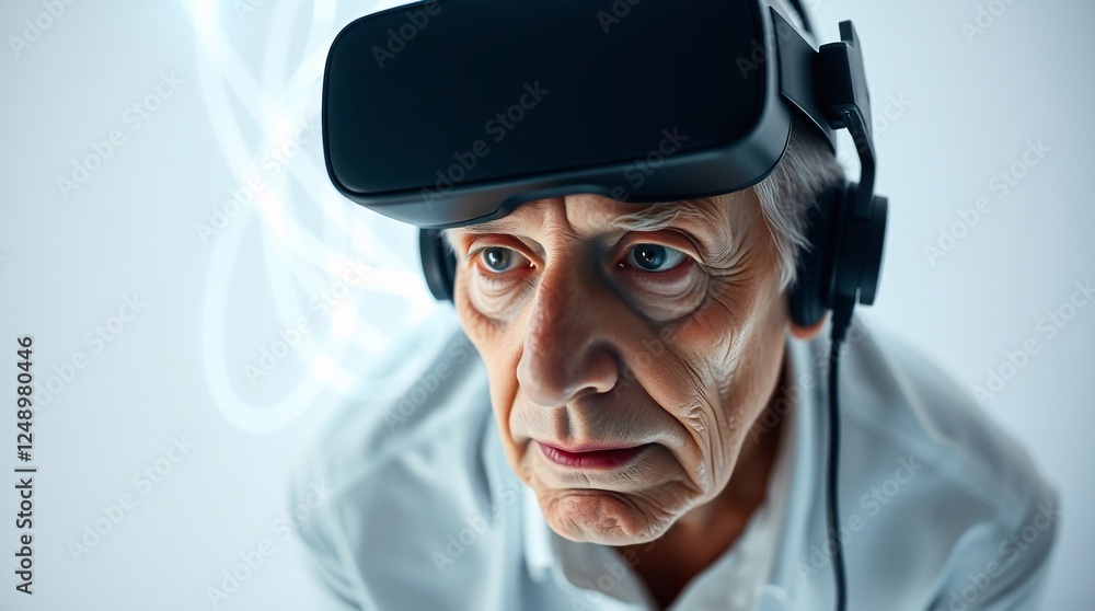 senior man wearing virtual reality glasses senior man wearing virtual reality glasses