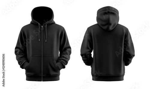 black hoodie mockup zip up hoodie mockup front and back and side isolated tranparent template