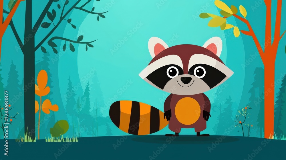 Fototapeta premium Illustration of a raccoon being released back into the wild after recovery
