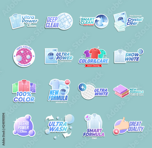 Washing clothes stickers set, laundry detergent, great quality, smart cleaning