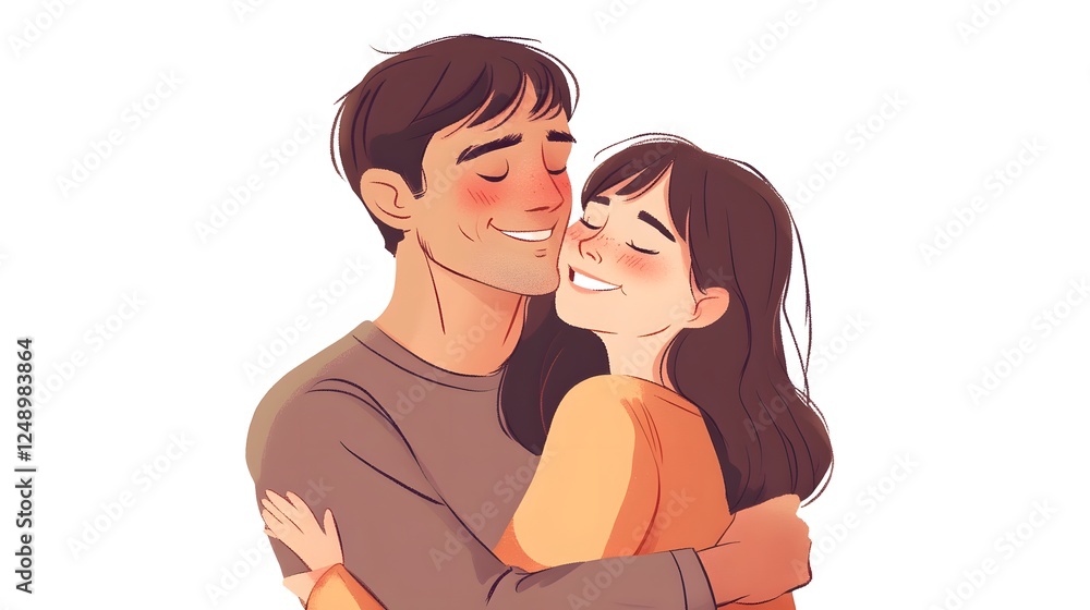 47. A father hugging his daughter, with both of them laughing and looking at each other on a clean white background. 47. A father hugging his daughter, with both of them laughing and looking at each other on a clean white background.