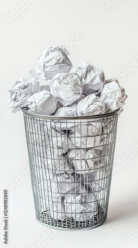 Crumpled Paper in Metal Trash Can - Business Waste