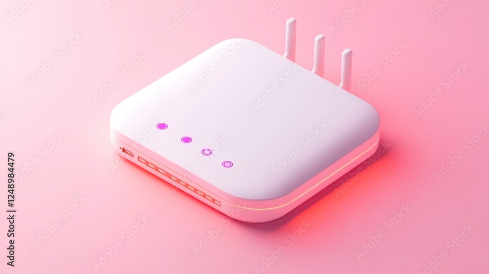 White WiFi router on pink background. Fast internet connection White WiFi router on pink background. Fast internet connection