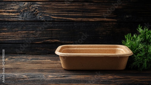 Eco-Friendly Biodegradable Food Container Made From Plant-Based Material on Rustic Background
