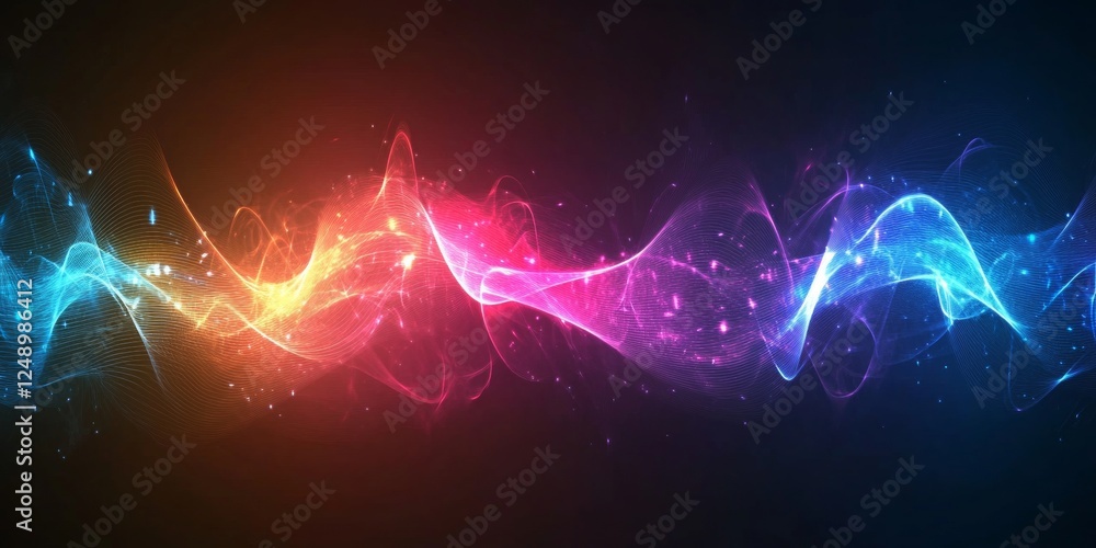 Fototapeta premium Electric Wave Design on Dark Backdrop With Luminous Highlights, Smooth Flowing Ribbon-Like Swirls