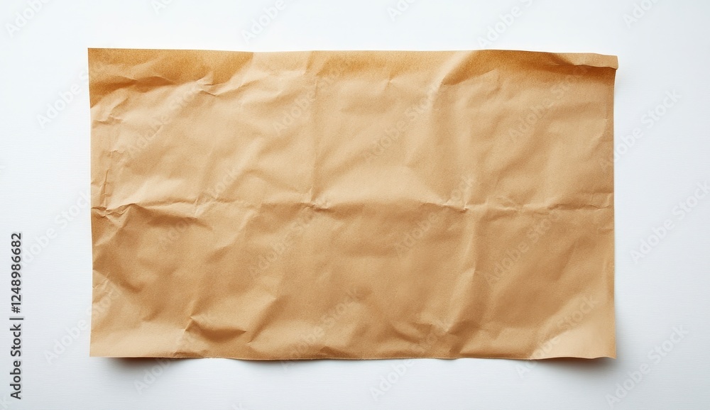 Wrinkled Brown Paper Sheet on White Background for Creative Use Wrinkled Brown Paper Sheet on White Background for Creative Use