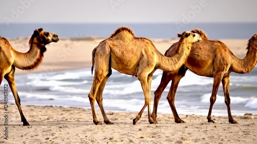 Camels by the Ocean: A Desert Coastal Scene