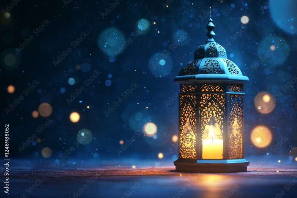 Illuminated Ramadan lantern, night, bokeh, festive, celebration, greeting Illuminated Ramadan lantern, night, bokeh, festive, celebration, greeting